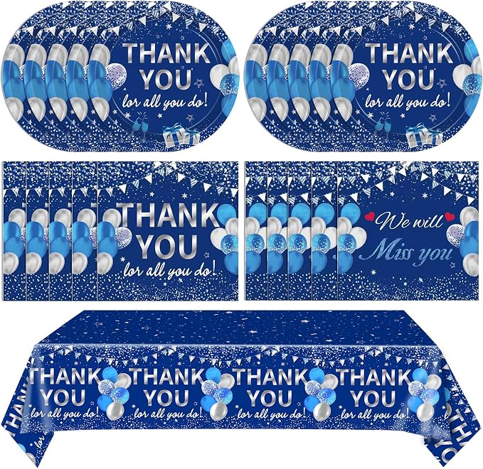 41Pcs Blue Silver Thank You Decorations Thank You by Mainivo