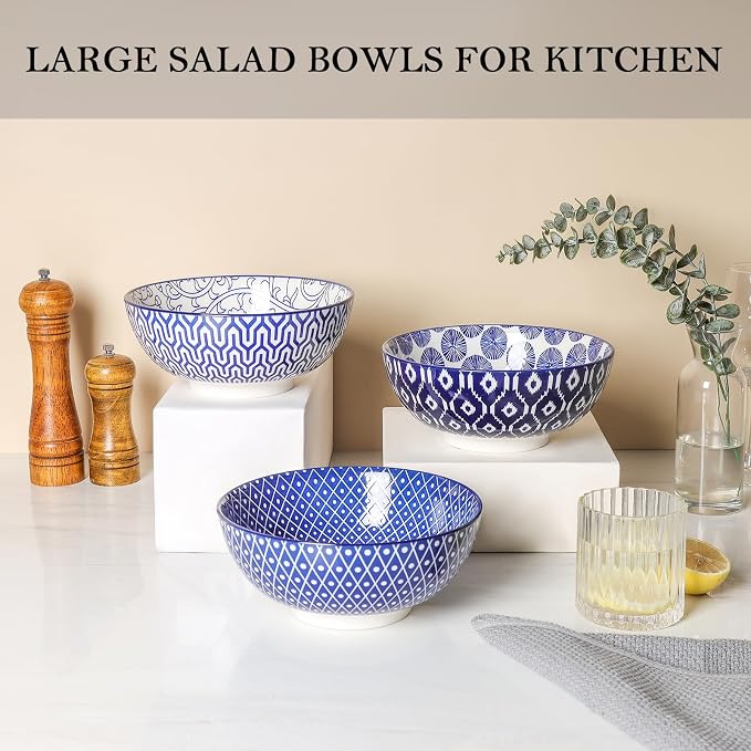 Selamica Ceramic Large Salad Bowls Set, 53 OZ Pho Bowls 8 Inch Soup Bowls - Image 4