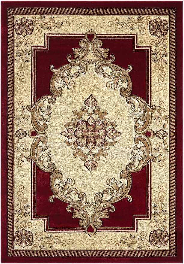 Modern 2x7 Traditional Burgundy Living Room Rug - Area Rugs for Living Room, Dining & Bedroom - Hand Carved Runner Carpet - Durable Polyester - Non-Fade, Stain-Resistant - Turkish Made