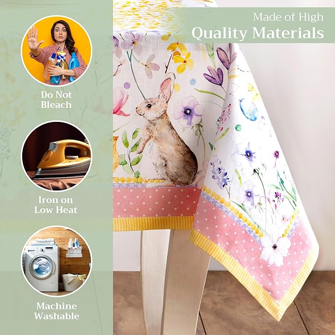 Maison d' Hermine Table Cloth Rectangle Table 100% Cotton 60 x 120 Inches Tablecloth Reusable Decorative for Dining Room Farmhouse Home Valentines Day Decorations Spring Summer - Easter Zest