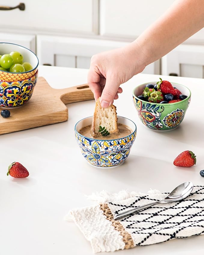 HENXFEN LEAD Bouillon Cups 8 Oz, Small Bowls for Dessert, Yogurt, Dips, Ice Cream, Dipping Sauce Bowls Set of 6, Microwave & Dishwasher Safe – Bohemian Style