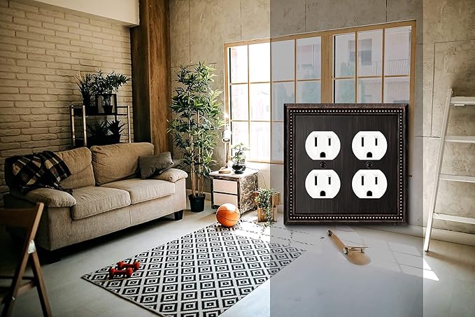 Henne Bery Sunken Pearls Decorative Wall Plate Switch Plate Outlet Cover (Double Duplex, Aged Bronze)