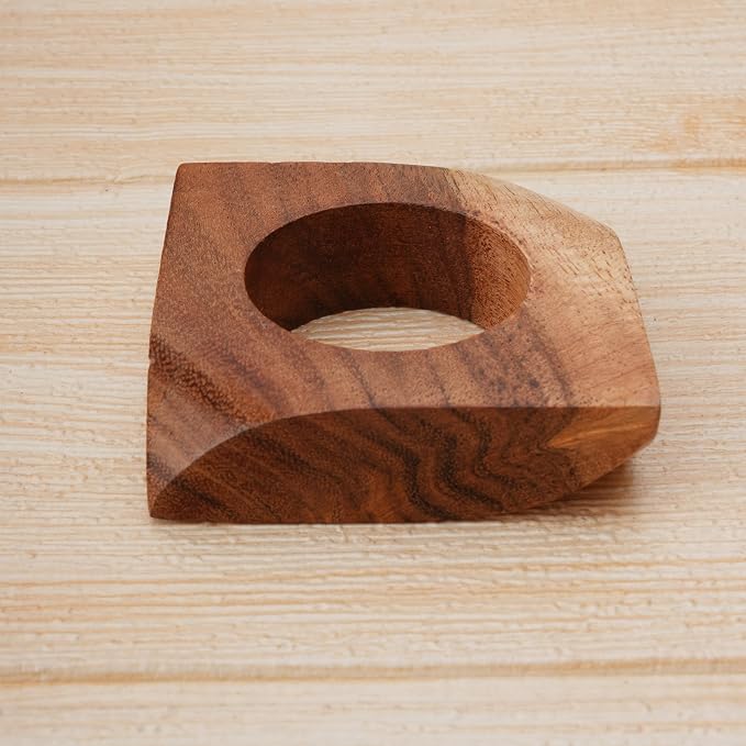 Acacia Wood Napkin Rings Set of 12 – Handmade Square Rustic Wooden Napkin - Image 4