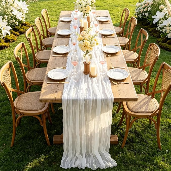 White Table Runner, 10FT Ivory White Cheesecloth Boho Gauze Table Runner - Image 5