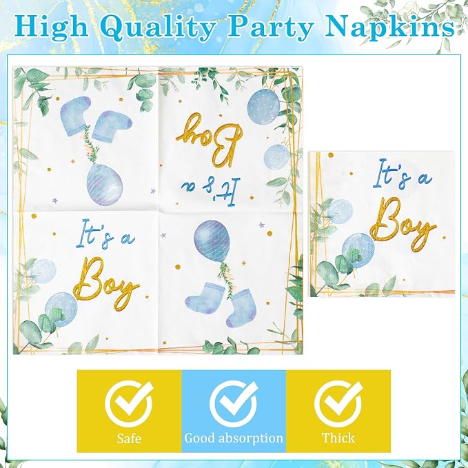 96Pcs It's a Boy Greenery Baby Shower Sage Green Watercolor Blue Balloon Party - Image 4
