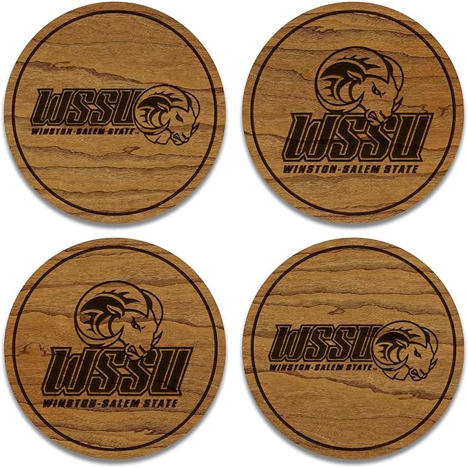 LazerEdge Winston Salem State Rams Wooden Coaster Set - Cherry Wood - Officially Licensed Product - 4-Pack