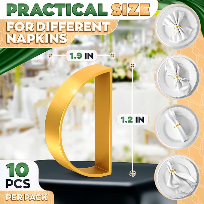 Gold Napkin Rings Set of 10, Modern Semicircle Holders - Image 2