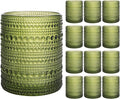 Moretoes 12 Pack 10 Oz Green Vintage Hobnail Drinking Glasses Set | Cocktail by Moretoes