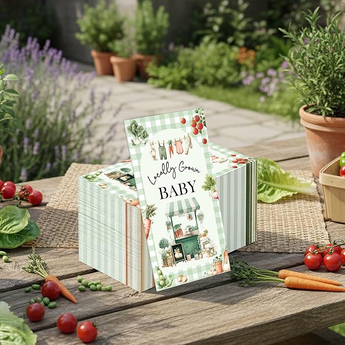 Locally Grown Baby Shower Decorations - 100 Pcs Farmers Market Vegetable Paper Disposable Party Napkins Sets Bulk Dinner Decorative Guest Table Supplies Decor for Gender Reveal 7.9 x 4.3 In