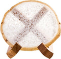 Luxury Lane Large Natural Brazilian Agate Slice Geode Rock Stone Drink Coaster with Wood Holder 4.7-5.5 inch Centerpiece Table Decoration, White