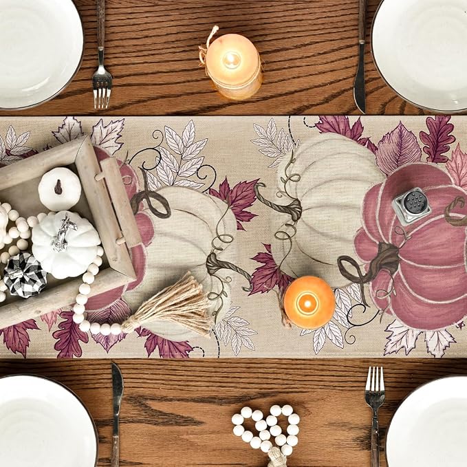 Artoid Mode 210 GSM Fall Table Runner 13x90 Inch Home Party Decor | Pink - Image 4