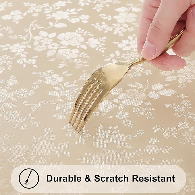 Smiry Rectangle Table Cloth, Waterproof Heavy Duty Vinyl Tablecloths, Wipeable Washable Table Cover for Kitchen and Dining Room (Beige, 70" X 120")