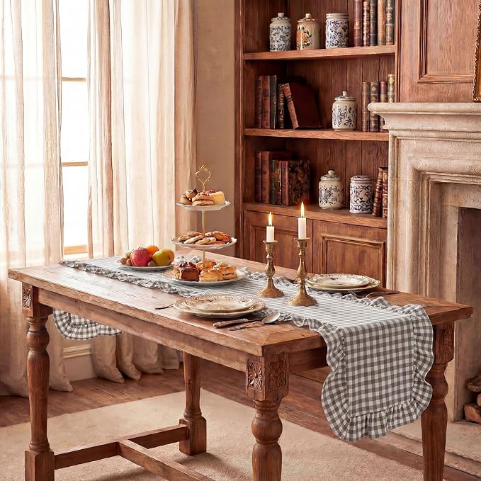 HunnmingRe 1 Pc Gingham Table Runner Light Grey, 72 X 13.8 Inch | Cotton - Image 8