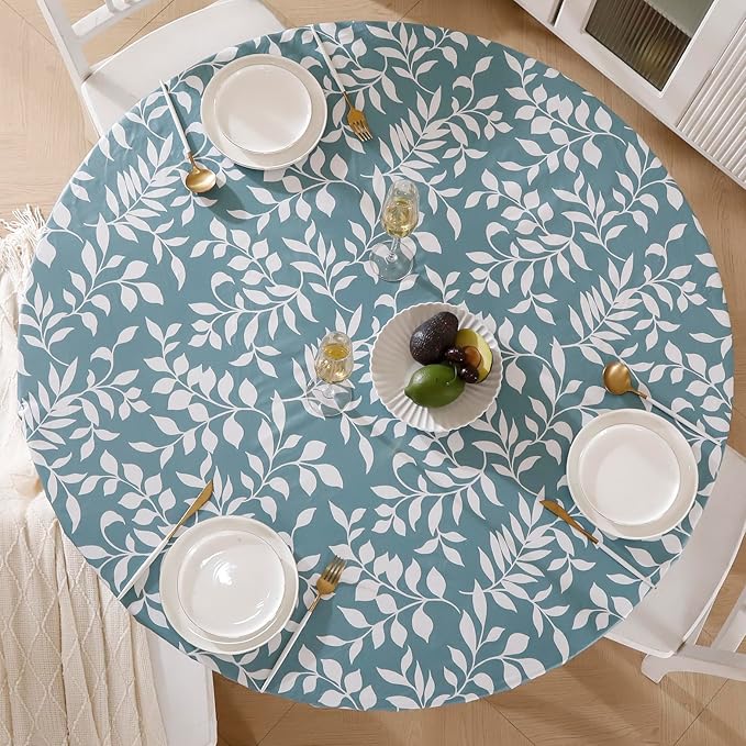 Walrus Round Vinyl Fitted Tablecloth with Flannel Backing Elastic Edge Design Table Cover Waterproof Oil-Proof PVC Table Cloth Stain-Resistant Best for 45"-56" Round