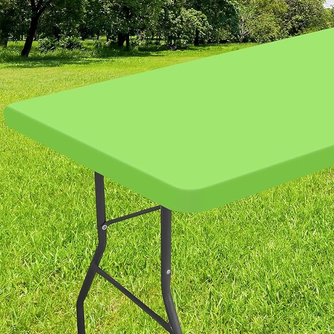 Smiry Rectangle Tablecloth, Elastic Fitted Flannel Backed Vinyl Tablecloths for 4ft Folding Tables, Waterproof Wipeable Table Covers for Indoor, Outdoor, Picnic and Camping (Lime Green, 30"x48")