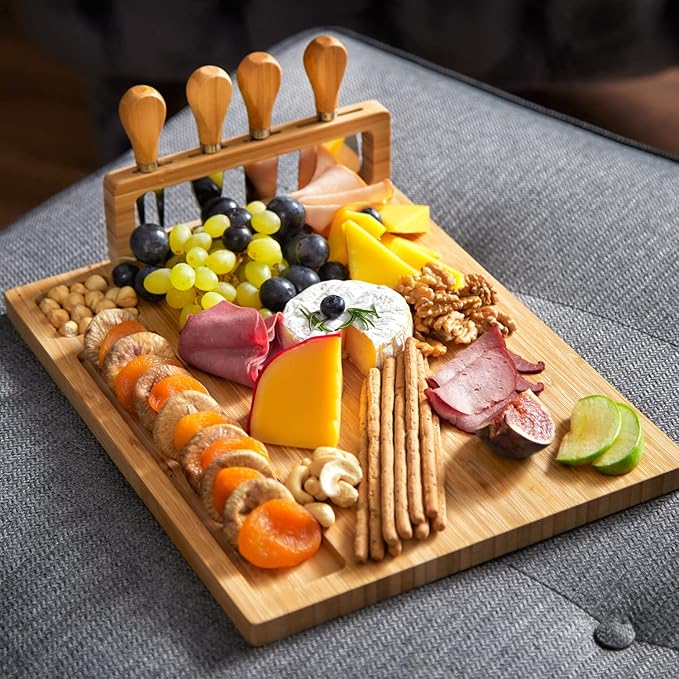 RoyalHouse Bamboo Cheese Board and Charcuterie Boards Set & Serving Tray for Meat, and Wine - Birthday Gifts for Women, Wedding Gift for Couples 2025, Bridal Shower, Housewarming Gift New Home