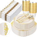 Nervure 350Pcs Ivory Plastic Plates, Plastic Dinnerware Set by Nervure