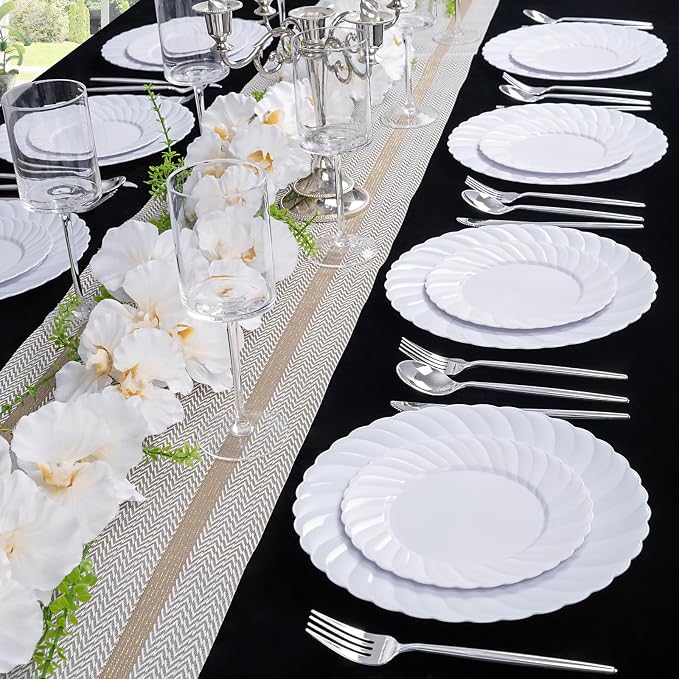 U-QE 60 Count White Plastic Plates - Image 5