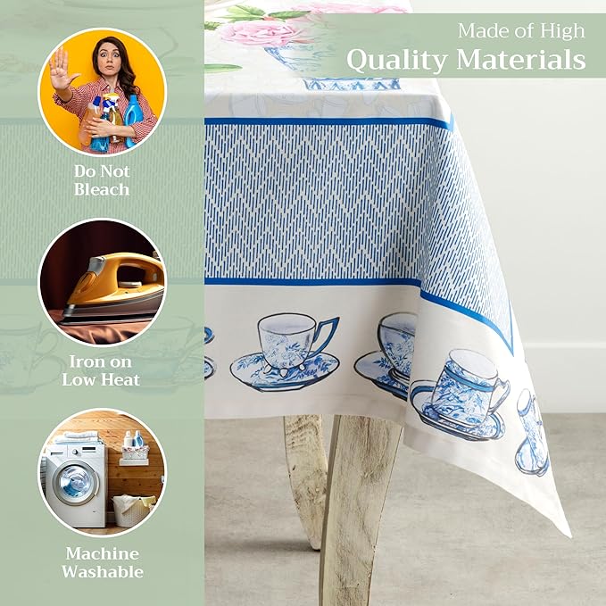 Maison d' Hermine Table Cloth Rectangle Table 100% Cotton 70 x 90 Inches Tablecloth Reusable Decorative for Dining Room Farmhouse Home Valentines Day Decorations Spring Summer - Canton
