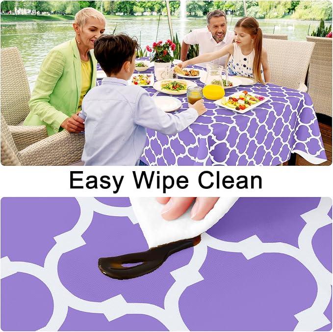 Smiry Rectangle Table Cloth, Waterproof Vinyl Tablecloth with Flannel Backing for Rectangle Tables, Wipeable Spillproof Plastic Tablecloths for Dining, Camping and Indoor (60"x102", Lavender)
