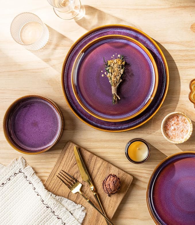 Ceramic Dinnerware Set for 8, 24-Piece Plates and Bowls Set | Lightweight - Image 3