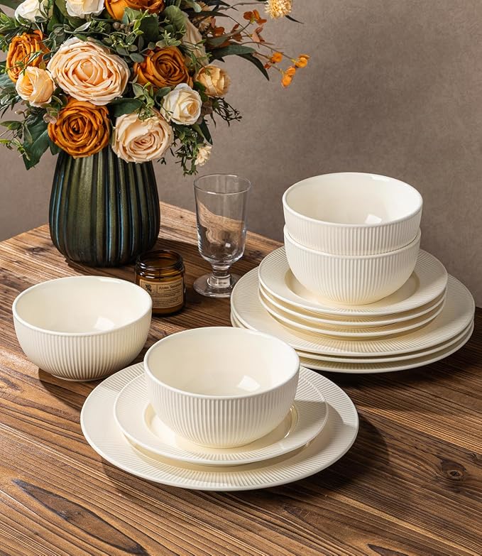 Ceramic Dinnerware Set for 6, 18-Piece Plates and Bowls Set | Lightweight - Image 4