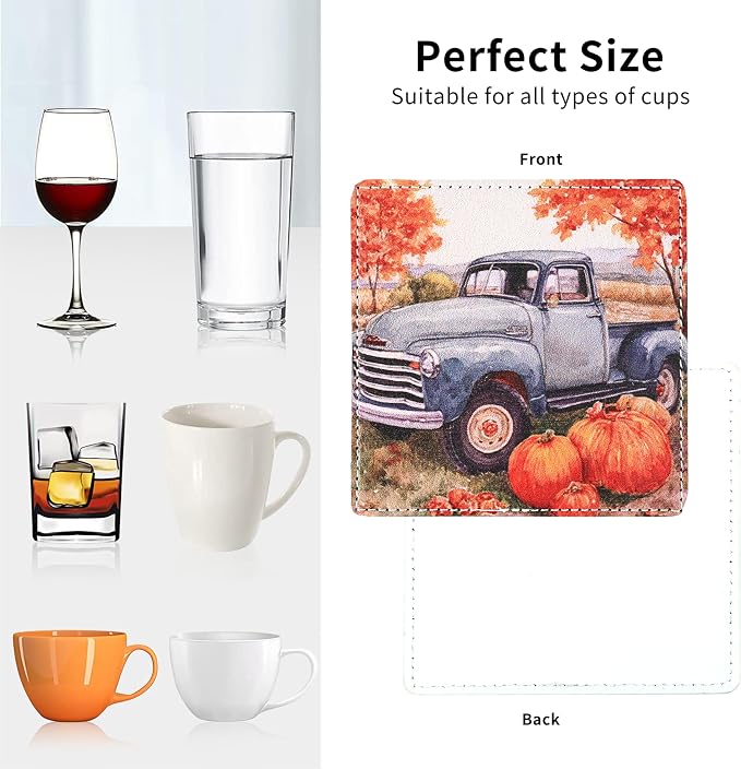 Thanksgiving Day Coasters Square Leather Drinks Coaster Set - Image 5