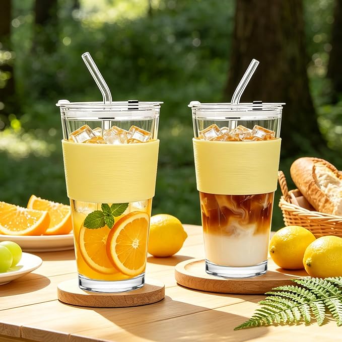 Birity 16oz Glass Cups with Lids and Straws, Glass tumbler With Straw and - Image 6