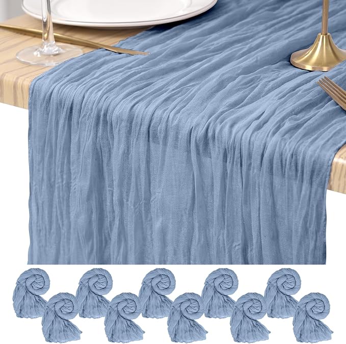 Pesonlook Cheesecloth Table Runner Dusty Blue, 10 Pack 17.7x108 inch, Long | by Pesonlook