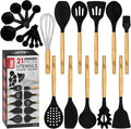 Kaluns Silicone Kitchen Utensils Set, Premium Non Stick Cooking Utensils Set - 21 Pcs Wooden Handle Silicone Spatula Set 446°F Heat Resistant - Kitchen Gadgets Home Essentials