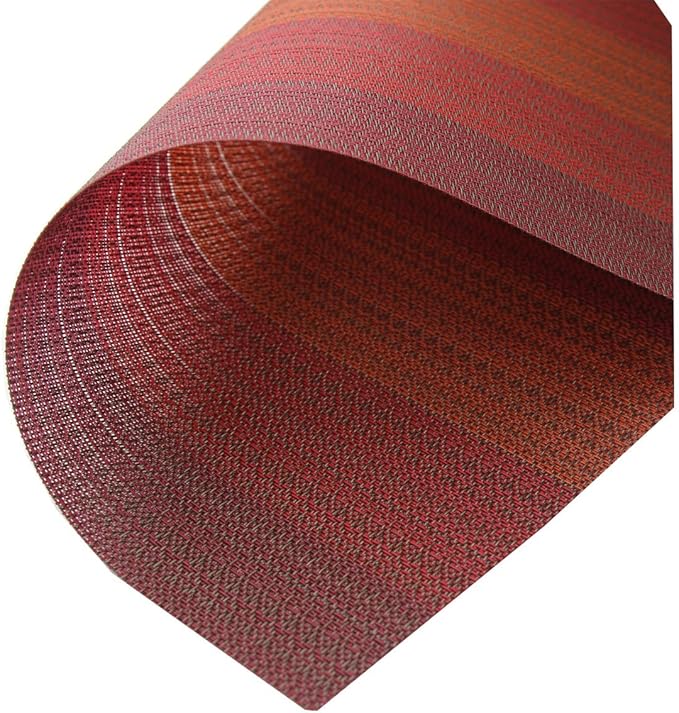 Placemats Washable Easy to Clean PVC Placemat for Kitchen Table Heat-resistand Cross Weave Vinyl Round Table Mats 12x18 inches Set of 6 （Red）