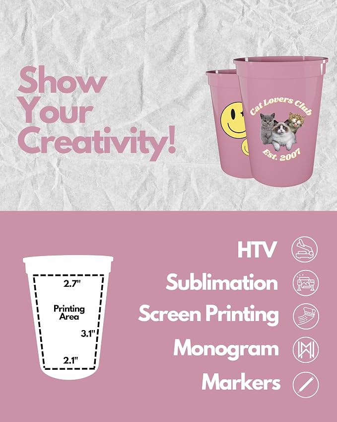 PartyPrints 10 Pack Small 10 to 12 oz Pink Reusable Blank Plastic Cups - Image 4