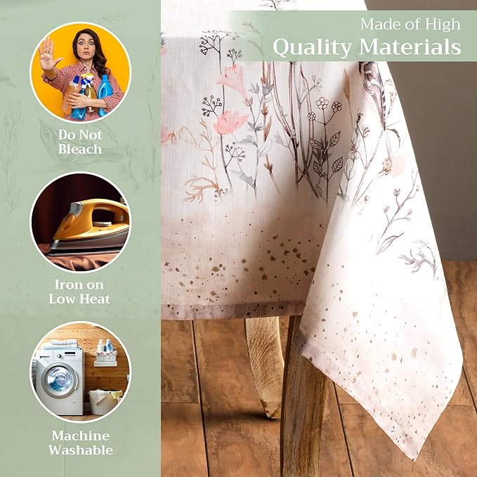 Maison d' Hermine Table Cloth Rectangle Table 100% Cotton 54 x 72 Inches Tablecloth Reusable Decorative for Dining Room Farmhouse Home Valentines Day Decorations Spring Summer - Meadow Florals - Brown