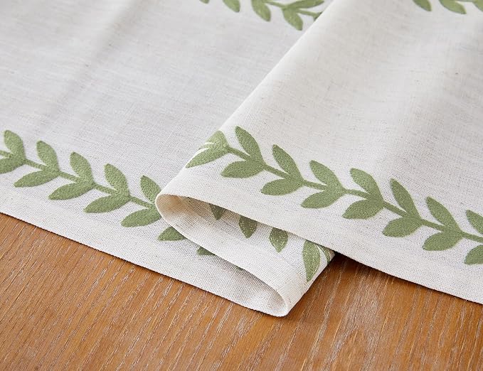 Wracra Embroidered Table Runner, Sage Green Table Runners 72 Inches Long | - Image 5