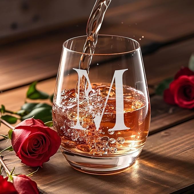 Valentines Day Gifts for Her, Gifts for Women Her Friend Mom Grandma Wife Sister Bridesmaid Nurse, Birthday Galentines Mothers Day Christmas, Personalized Initial Customized Wine Glasses 18OZ(M)