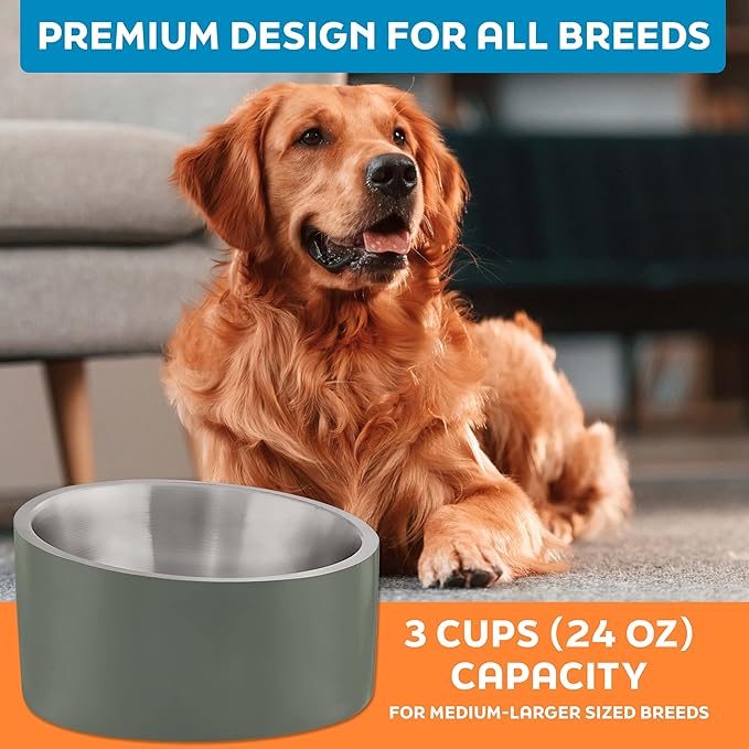 Master Pet Supply Stainless Steel Slanted Dog Cat Food Bowl - 24 oz Heavy Duty - Camo Patrol, Double Wall Insulated, Non-Slip Elevated Bowl for French Bulldogs Pugs Cats, Anti Rust Dishwasher Safe