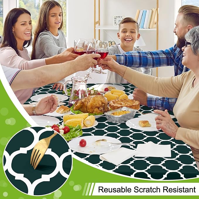 Smiry Rectangle Table Cloth, Waterproof Vinyl Tablecloth with Flannel Backing for Rectangle Tables, Wipeable Spillproof Plastic Tablecloths for Dining, Indoor and Outdoor (60"x102", Hunter Green)