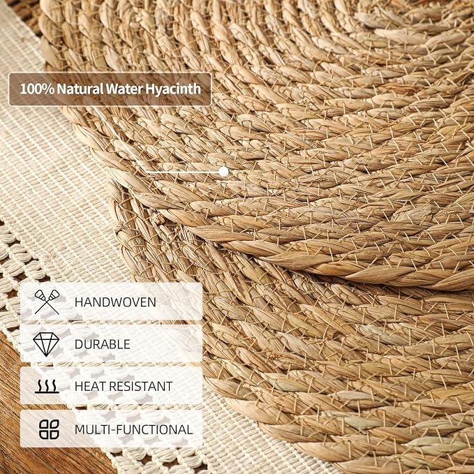 13.8'' Round Woven Placemats Set of 60, Boho Wicker Chargers, Terrekraft | - Image 4