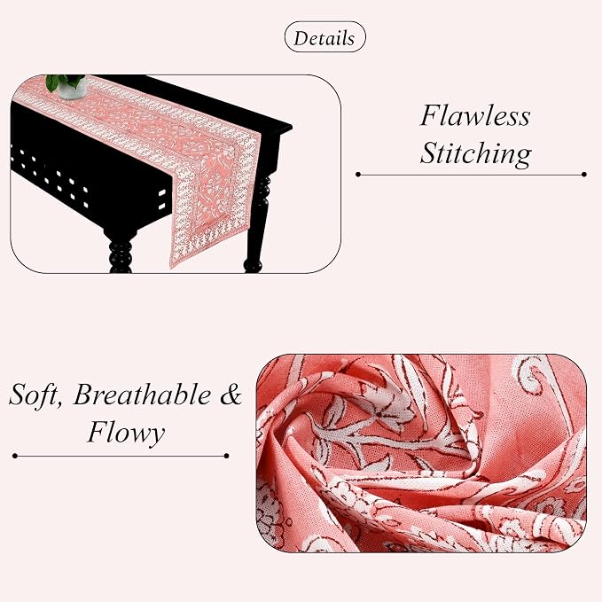 Sweet Pink Hand Block Print 100% Cotton Reusable Table Runner 16" X 106" Inches - Image 3