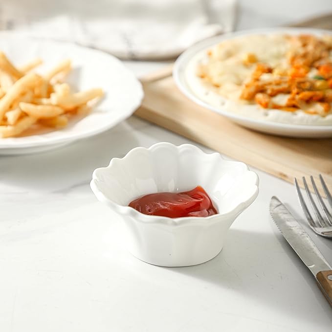 UIBFCWN 3.3oz White Dipping Bowl Set of 10, 3.7inch Ceramic Soy Sauce Dishes, Small Pinch Bowls for Condiment Sushi Olive Oil Ketchup, Dipping Sauce Cups/Bowls/Dishes for Kitchen