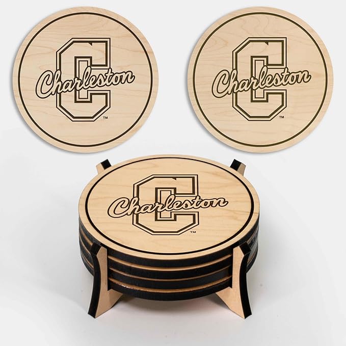 LazerEdge College of Charleston Cougars Wooden Coaster Set - Maple Wood - Officially Licensed Product - 4-Pack