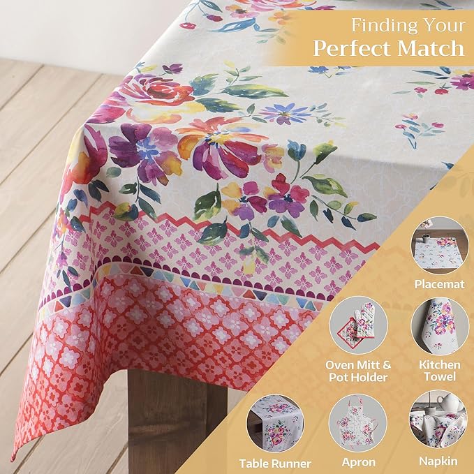 Maison d' Hermine Table Cloth Rectangle Table 100% Cotton 70 x 120 Inches Tablecloth Reusable Decorative for Dining Room Farmhouse Home Valentines Day Decorations Spring Summer - Rose Garden