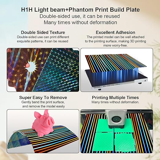Smooth H1H Build Plate for Bambu Lab A1/X1C/X1/X1E/P1S/P1P, Flexible Light Beam+Phantom H1H Spring Steel Plate 257x257mm for Bambu Labs Bed Plate