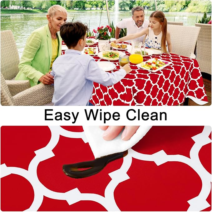 Smiry Round Plastic Table Cloth, Waterproof Vinyl Tablecloth with Flannel Backing for Round Tables, Wipeable Spillproof Tablecloths for Dining, Camping, Indoor and Outdoor (60" Round, Red)