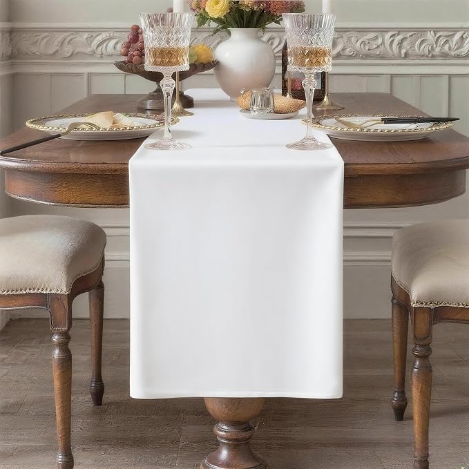 White Table Runner, Waterproof Washable Runners 48 Inches Long | Reusable 12x48 by KAIPHO