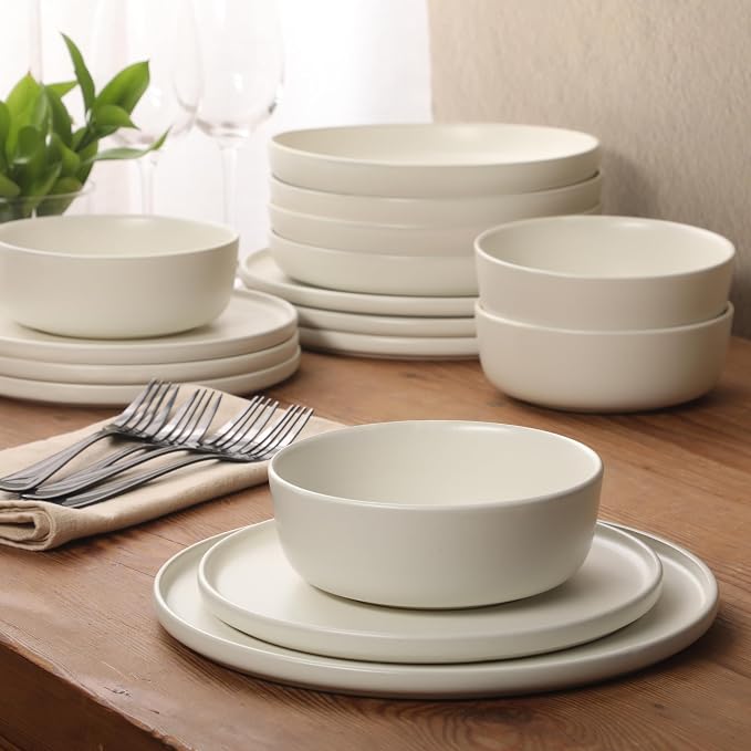Gibson Elite Bayou Moon Plates and Bowls Sets, 16-Piece White Matte Stoneware - Image 5