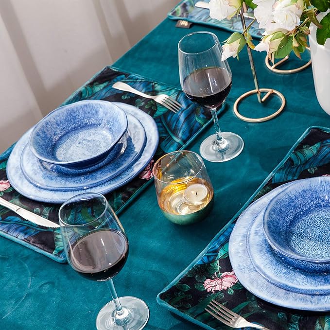 12 Pcs Blue Melamine Dinnerware Set, Shatterproof and Dishwasher Safe, Ideal for Indoor and Outdoor Use