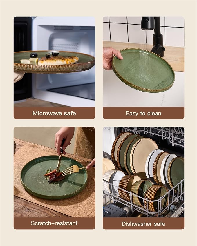 Dinnerware Set for 6, Ceramic Ribbed Plates, Dishes | 18-Piece Stoneware Dinner - Image 6