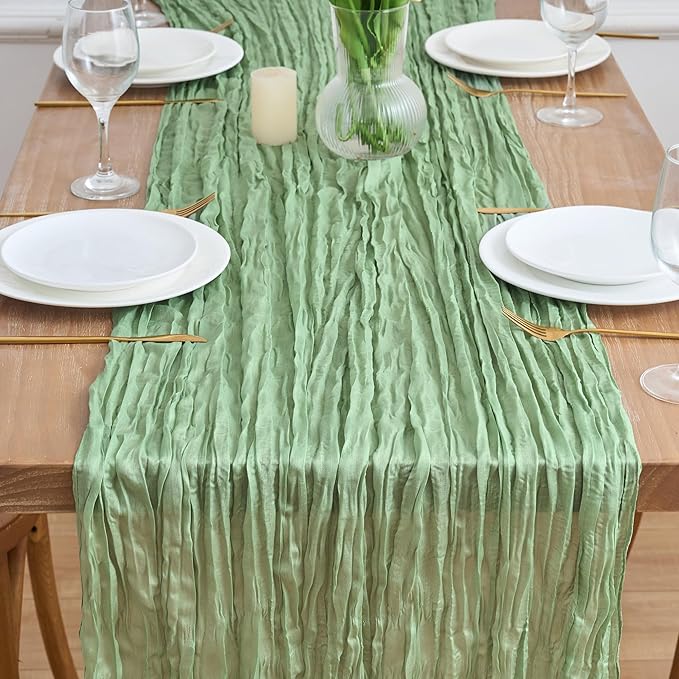 Asee'm 2pcs Sage Green Cheesecloth Table Runner Summer 10FT Gauze Sheer | Boho - Image 2