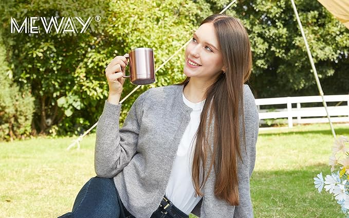 MEWAY 12oz Coffee Mug With Handle and Sliding Lid, Stainless Steel Travel - Image 9